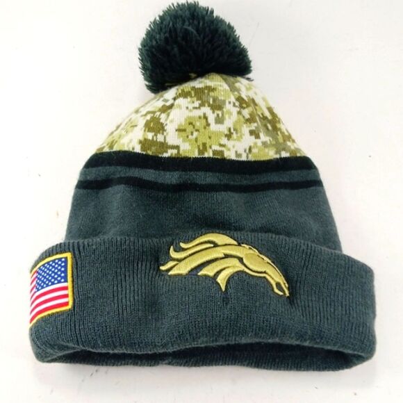 Authentic New Era Denver Broncos Salute To Service Knit PomPom Hat Fleece Lined. - Picture 5 of 9